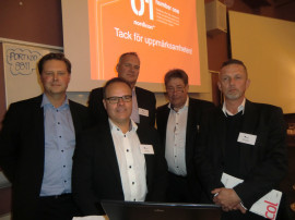 Linus Ahlm och Peter Mike, Nordicon, Ulf Wiik, Stuveribolaget och Gävle Hamn, Anders Franck, Handelskammaren, och Peter Jonsson, FLB Logistik